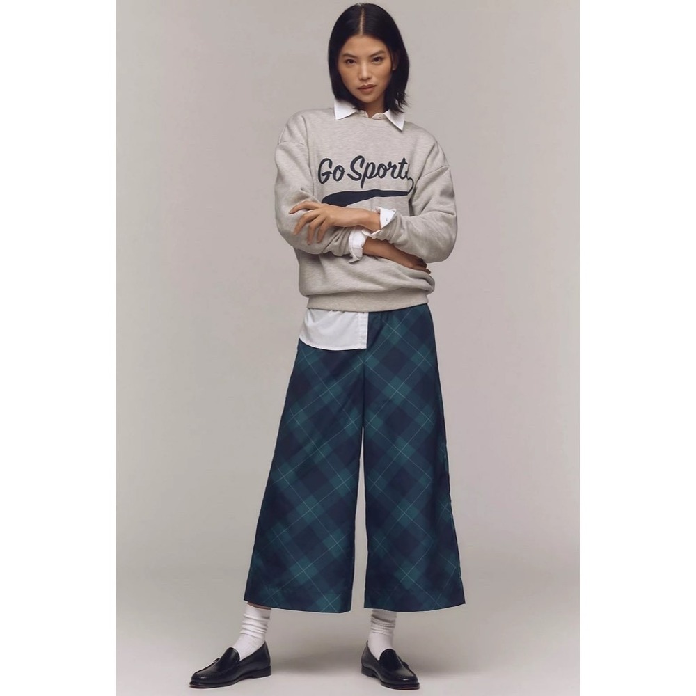 NWT!! Anthropologie MAEVE Taffeta Printed Cropped Wide-Leg Pants Academia‎ Small